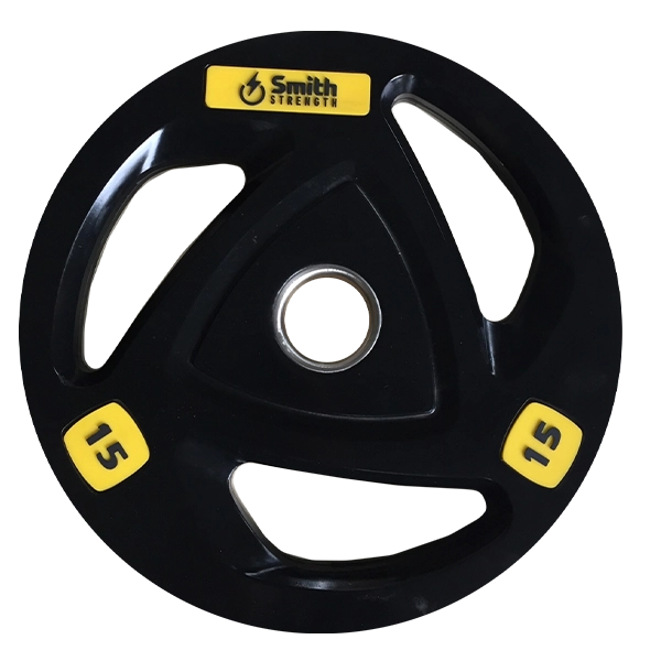 Диск для штанги Smith WP085-15 c 3-м хватом, обрезиненный, 15кг
